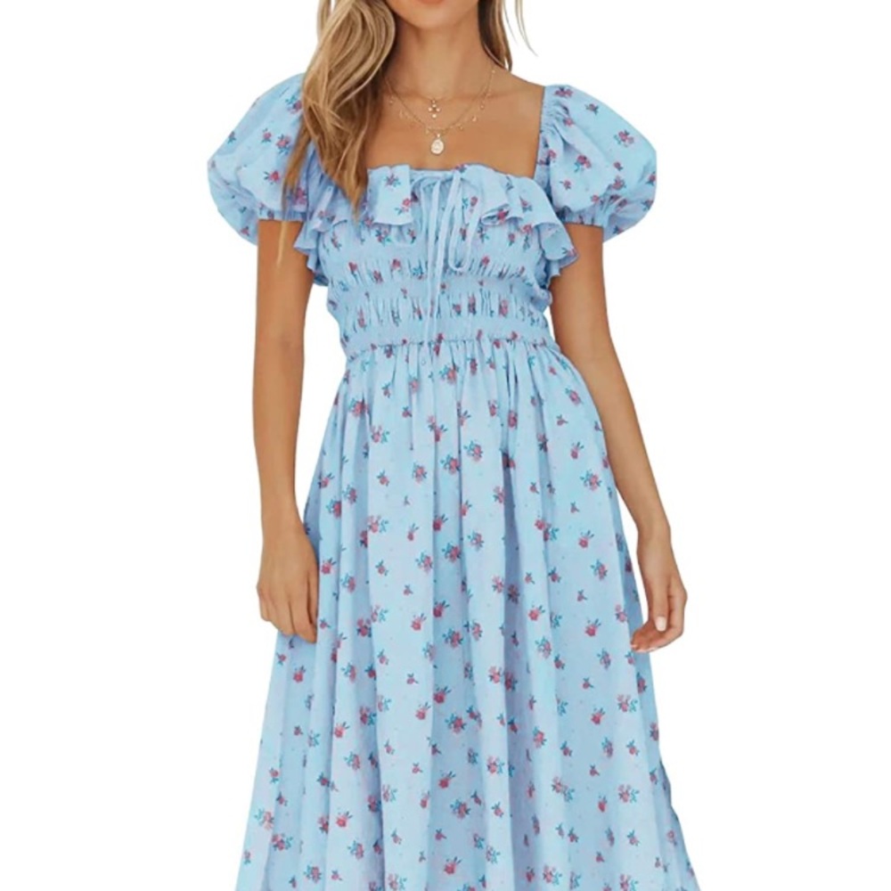R Vivimos Blue Smocked Dress